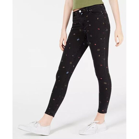 Tinseltown Juniors' Graphic Print Skinny Jeans Black Size 0 - Picture 3 of 4